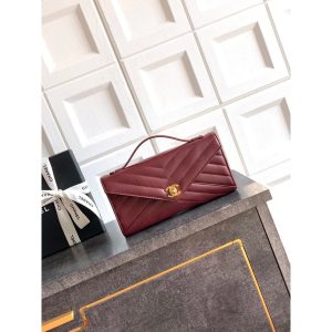 Burgundy Chanel chevron envelope clutch/woc with chain