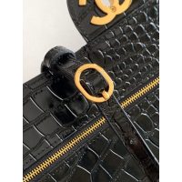 vintage Chanel Shoulder Flap Bag in black Croco-Effect Calfskin