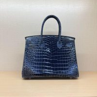 Shiny Nile crocodile Her^^m Birkin 25 handmade shopper handbag upscale banquet dinner tote - 图片 3