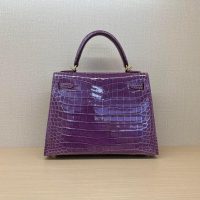 Shiny Nile crocodile Her^^m Kelly 25cm luxury design tote structured shopper handbag - 图片 6