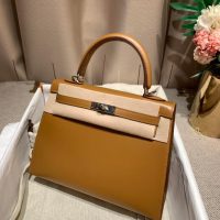 Hermes kelly 28 Bleu electrique handbag in box calfskin GHW full handmade boutique inclusion