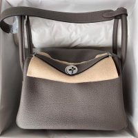 togo Hermes etain lindy 26 shoulder tote bag PHW-full handmade/boutique inclusion