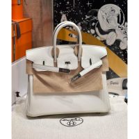 Hermes birkin 25 top-handle handbag PHW-craie swift leather full handmade/boutique inclusion