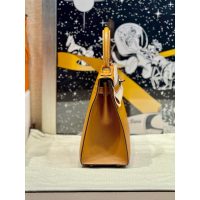 handcrafted Hermes Kelly 28 Sellier top-handle bag -Moutarde chevre leather boutique inclusion