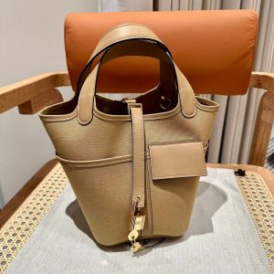 Hermes picotin 18 mini trench canvas bucket tote SHW full handmade