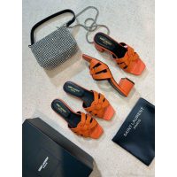 YSL chunky-heel half drag shoes heel summer sandal pump healthy indoor slipper size35-42 4cm heel - 图片 2