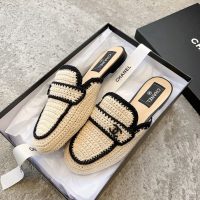 Chanel crocheted flat mules sandal inddor slipper in black ivory size 35-40
