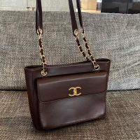 Vintage Chanel Front Pocket Tote Bag in Chocolate smooth calfskin