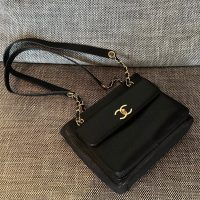 Vintage Chanel Front Pocket Tote Bag in black smooth calfskin
