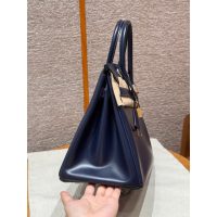 Navy Hermes birkin 30 top-handle handbag-box calfskin GHW full handmade boutique package