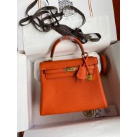 tangerine Hermes Kelly 25 handbag-Togo calfskin GHW full handmade boutique inclusion