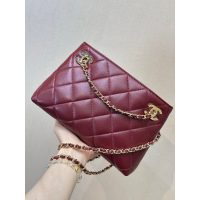 chanel burgundy mini shopping tote in diamond-quilted lambskin