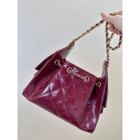 Chanel Small drawstring bucket Hobo Bag in Burgundy waxed Calfskin