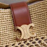 Celine ruffia-woven bucket handbag/shoulder crossbody tote/resort beach bag with zipper clutch - 图片 8