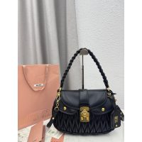lambskin Miu miu matelasse shoulder flap saddle bag/underarm baguette with braided handle - 图片 2