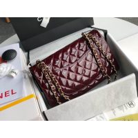 Chane Cf25 l Medium Double Flap Bag in burgundy Patent Leather