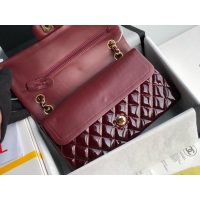Chane Cf25 l Medium Double Flap Bag in burgundy Patent Leather