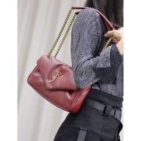 Burgundy YSL CALYPSO underarm baguette messenger flap slouchy cosmetic pouch in lambskin