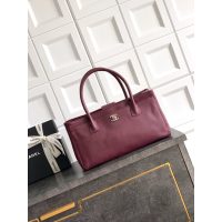 Large Chanel burgundy Preppy Coco Shopping Tote Bag in caviar calfskin