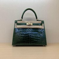 Shiny Nile crocodile Her^^m Kelly 25cm structured shopper handbag luxury design tote - 图片 3