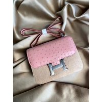 Ostrich Hermes Constance 23 classic messenger flap shoulder flap square bag handmade stitch