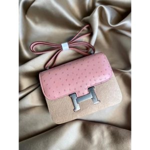 Ostrich Hermes Constance 23 classic messenger flap shoulder flap square bag handmade stitch