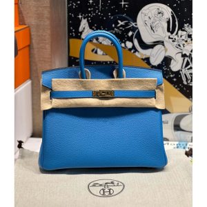 Hermes birkin 25 top-handle handbag GHW-Bleu Zanzibar Togo calfskin full handmade/boutique inclusion
