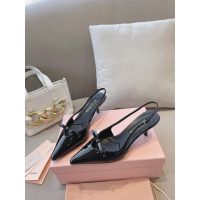 COD 缪缪 Miu pointed heel pump sandal kitten heel slingback in patent leather size35-42 5.5cm height - 图片 8