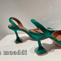 Amina Muaddi satin heel sandal pump pointed heel dancer shoes with crystal-sunflower size35-42 10cm - 图片 3