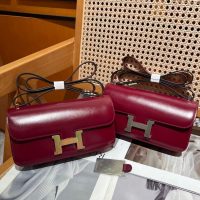 Hermes constance elan shoulder flap bag-burgundy box calfskin full handmade boutique inclusion