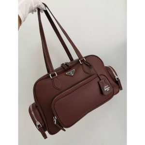burgundy Prada Bowling Tote Bag in Grainy Calfskin