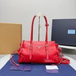 Prada Red Shoulder Tote Bag in Grained Calfskin