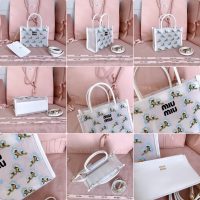 embroidered miu miu mesh mini handbag/tiny shopper tote with zipper clutch - 图片 5