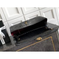 vintage Chanel Shoulder Flap Bag in black Croco-Effect Calfskin