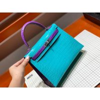 Hermes bicolor kelly 25 handbag GHW with horseshoe stamp in alligator full handmade/boutique inclusion