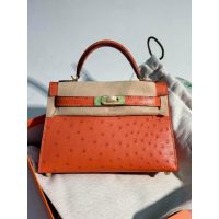 ostrich Hermes mini kelly pochette GHW full handmade boutique inclusion
