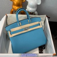 togo Hermes birkin 25 Bleu Atoll handbag GHW full handmade boutique inclusion