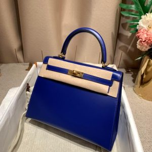 Hermes kelly 28 Bleu electrique handbag in box calfskin GHW full handmade boutique inclusion