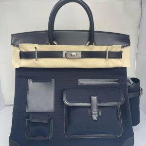 Hermes birkin hac 40 cargo travel luggage -canvas swift leather full handmade/boutique inclusion