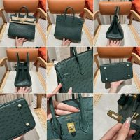 hermes Vert Jade birkin 25 handbag PHW in ostrich leather full handmade/boutique inclusion