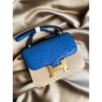 Ostrich Hermes Constance 23 classic messenger flap shoulder flap square bag handmade stitch