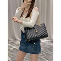 calfskin YSL Chevron quilted shoulder travel shopper handbag shoulder commuter office bag - 图片 2