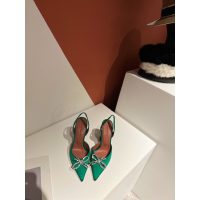 Amina Muaddi satin crystal-bow heel slingback pump hot girl nightclub dancer shoes size35-42