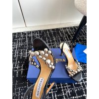 aquazzura satin heel sandal pump pearl-detailed heeled slingback women's nightclub shoes size35-40 - 图片 7