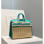 limited edition Hermes wicker Birkin 25 picnic handbag SHW-full handmade boutique package