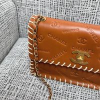 Vintage Chanel Whipstitch shoulder flap Bag in logo-embossed Tan calfskin