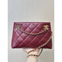 chanel burgundy mini shopping tote in diamond-quilted lambskin