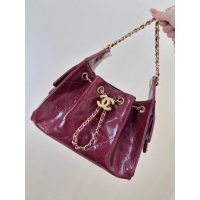Chanel Small drawstring bucket Hobo Bag in Burgundy waxed Calfskin