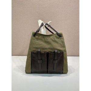Olive Prada route large Tote Bag with cargo pocket