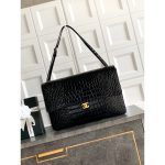 vintage Chanel Shoulder Flap Bag in black Croco-Effect Calfskin